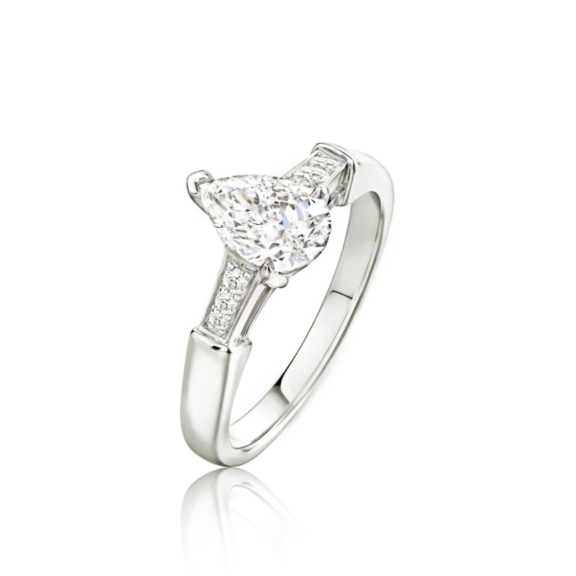 Mangrove Splendor Pear-Shaped Ring with Tapered Baguette Accents
