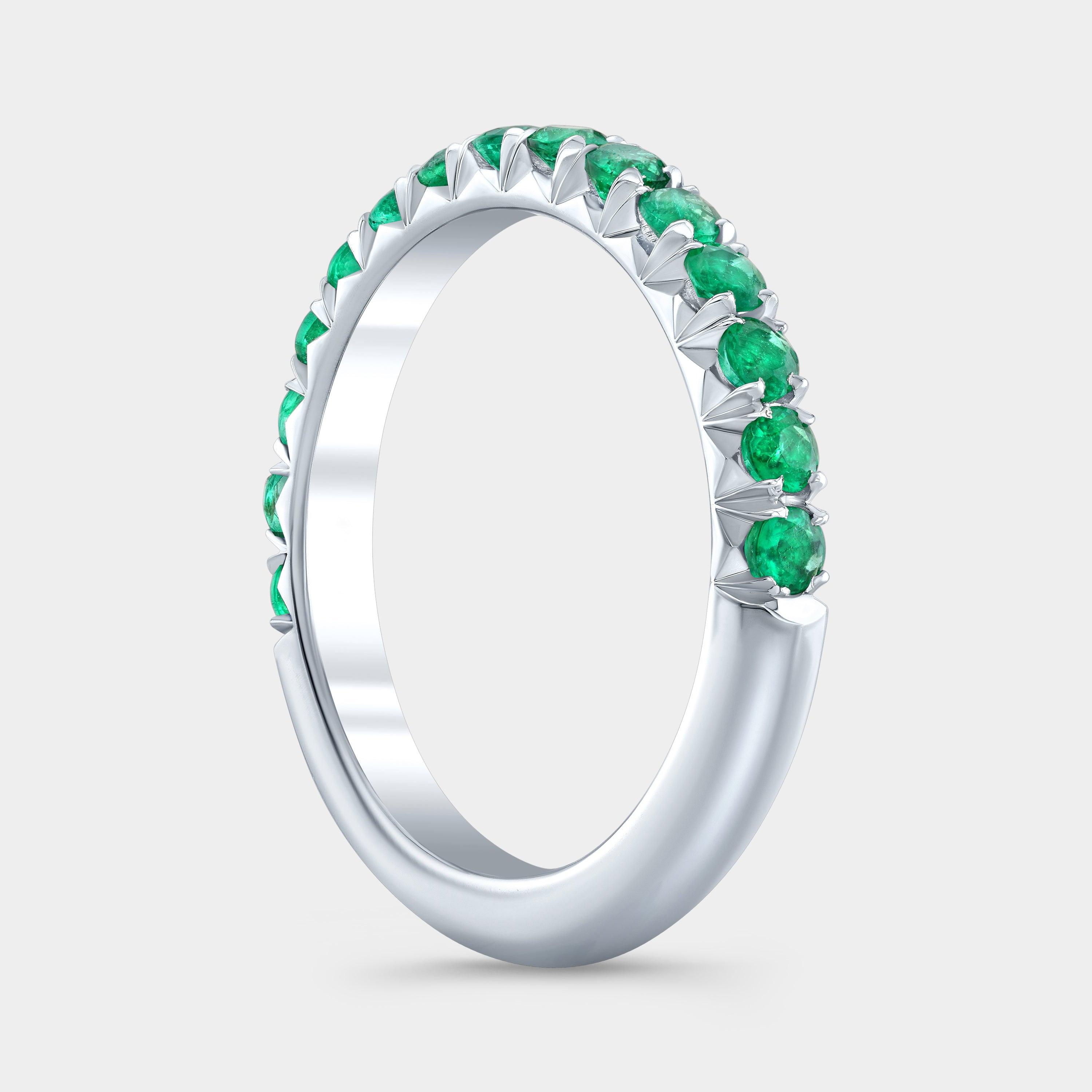 0.50ct Natural Green Emerald French Pave Wedding Band in Platinum