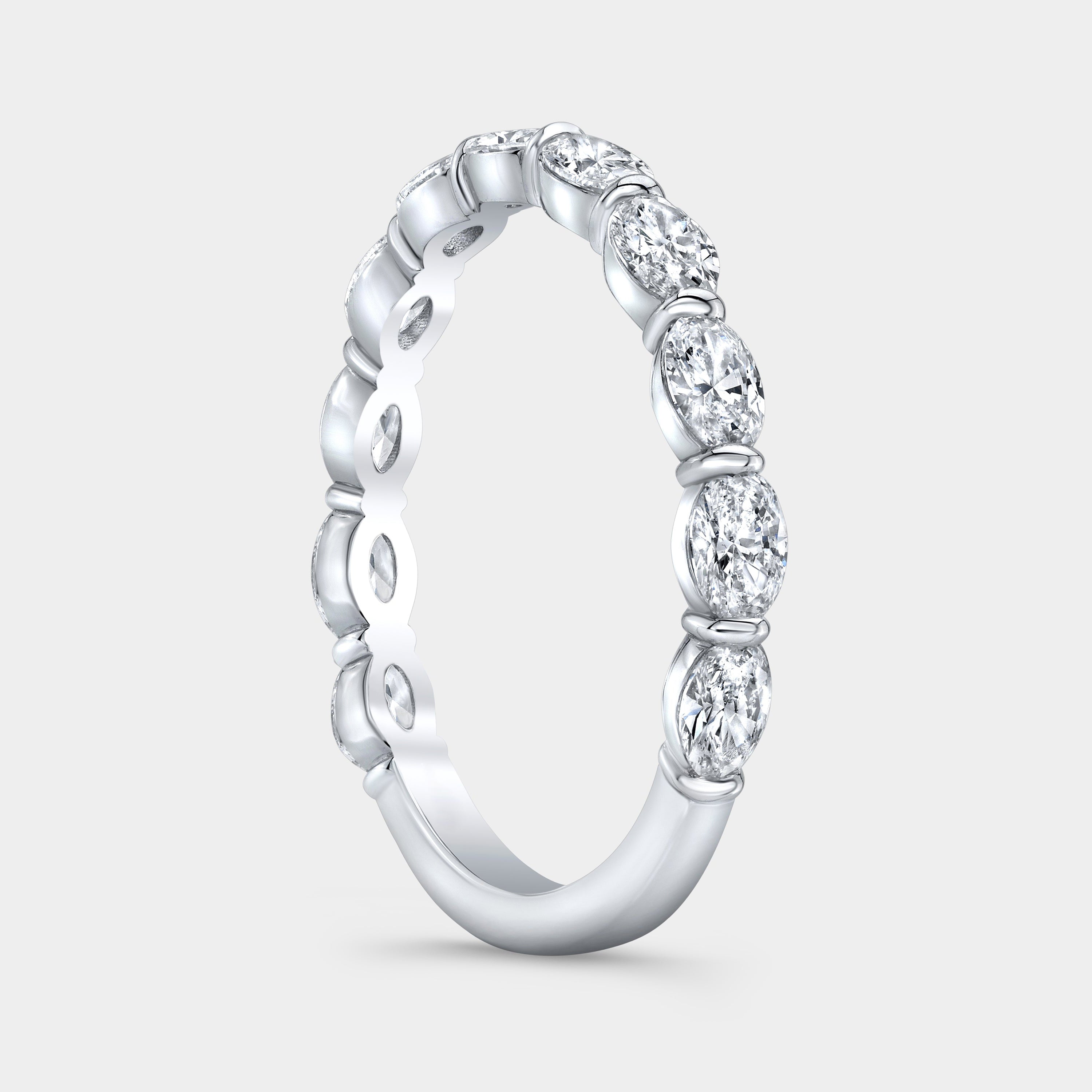 1ct Oval Diamond East West 3/4 Way Platinum Wedding Band
