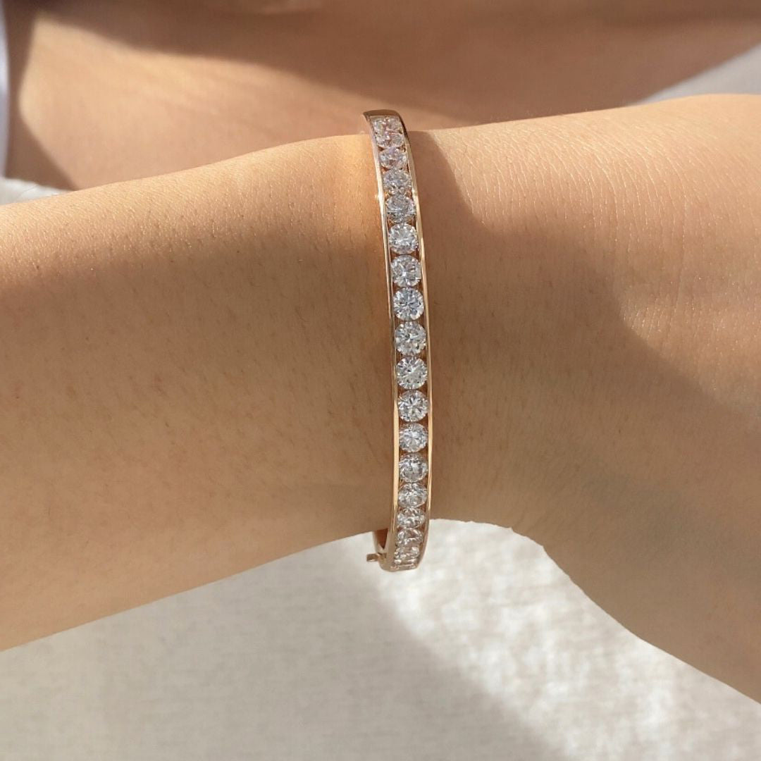 4ct Lab Diamond Rose Gold Channel Set Bangle in 14k rose gold
