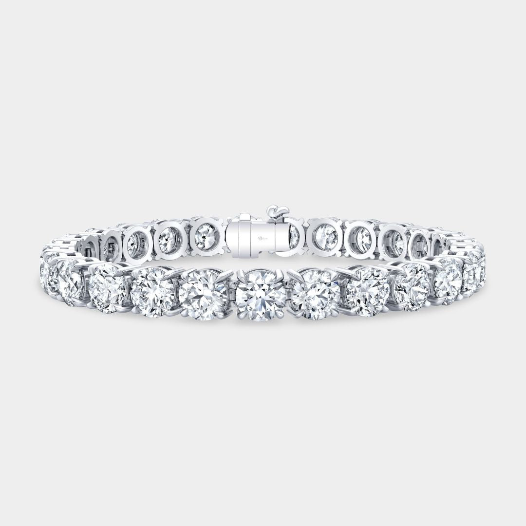 20ct Natural Round Diamond Platinum Tennis Bracelet - Front View
