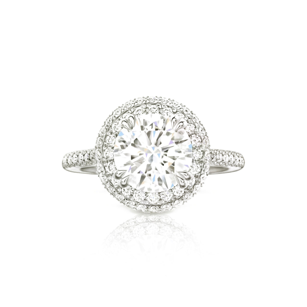 Radiant Round Double Halo Micropavé Diamond Engagement Ring