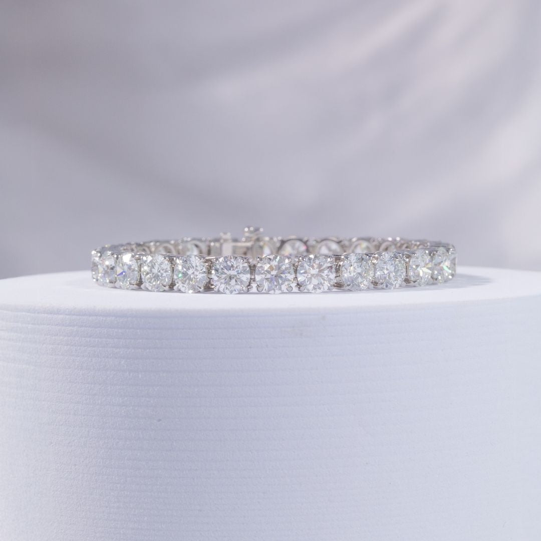 20ct Natural Round Diamond Platinum Tennis Bracelet - Angled View