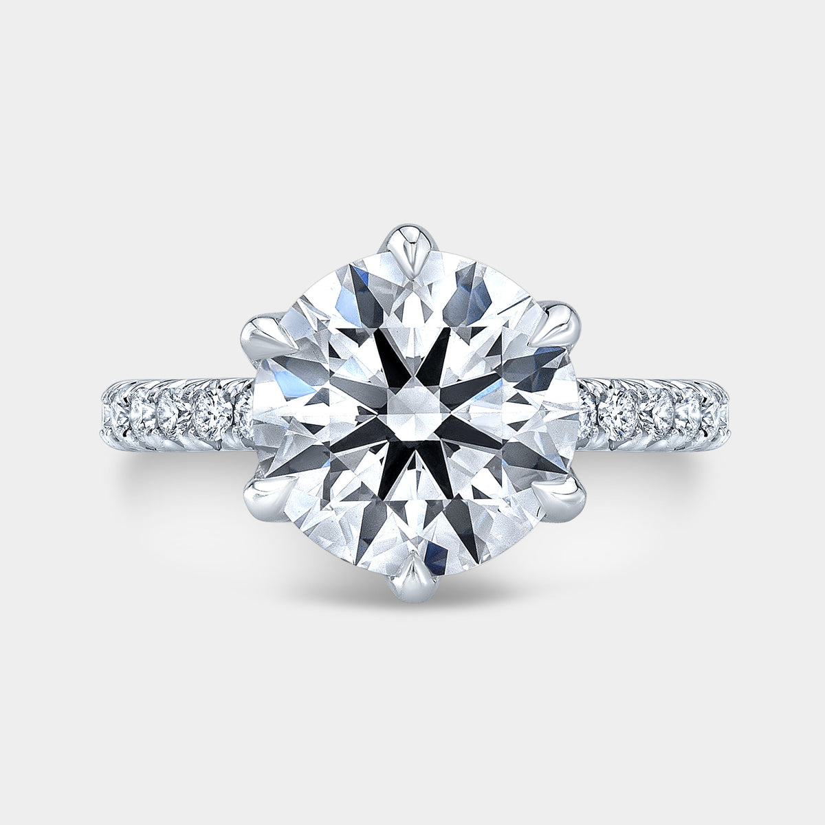 Round Diamond Tulip with French Pave Platinum Engagement Ring