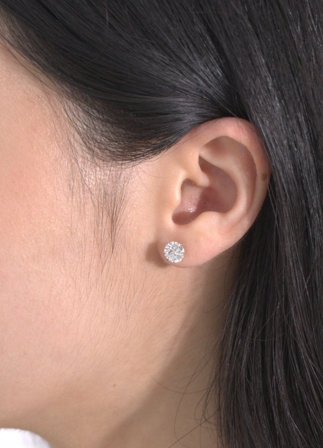 2ct Round Lab Grown Diamond Stud White Gold Earrings in 14k White Gold - Side Profile