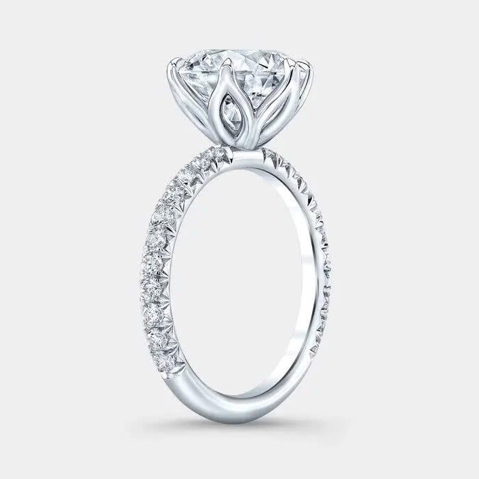 Round Diamond Tulip with French Pave Platinum Engagement Ring