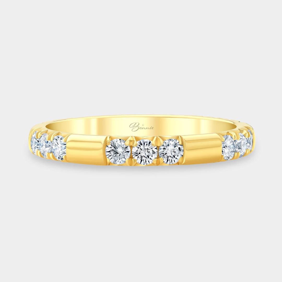 0.50ct Lab Grown Scattered French Pave 2.60mm Round Diamond Yellow Gold Wedding Band in 14k yellow gold - Front View