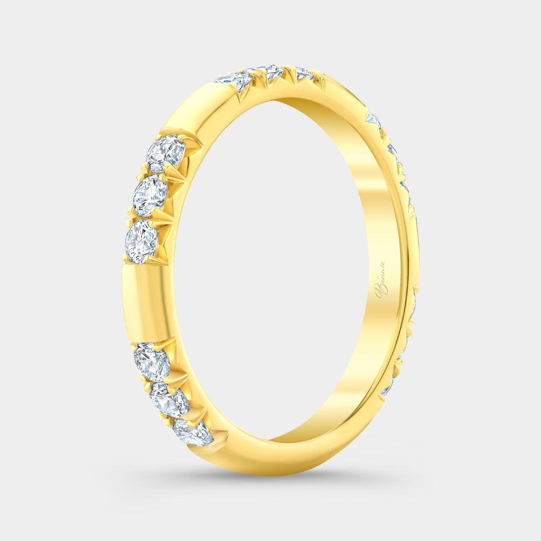 0.50ct Lab Grown Scattered French Pave 2.60mm Round Diamond Yellow Gold Wedding Band in 14k yellow gold - Side Profile