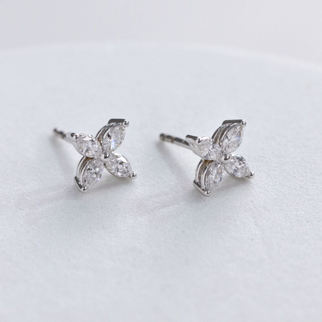 0.50ct Marquise Petite La Fleur Lab Grown Diamond Stud Earrings in 18k White Gold - 0.50ct Lab Grown