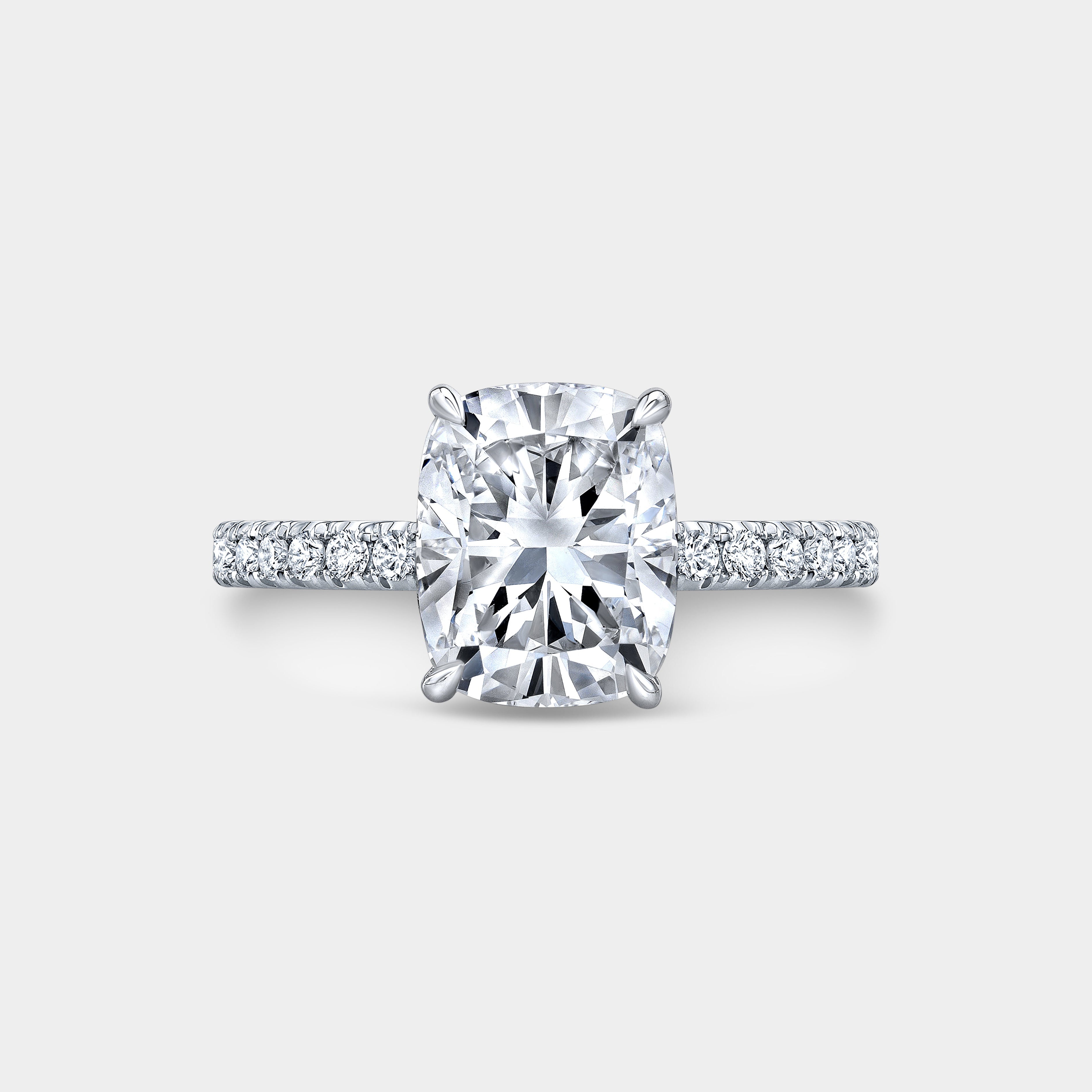 Cushion Diamond Hidden Halo with French Pave Platinum Engagement Ring
