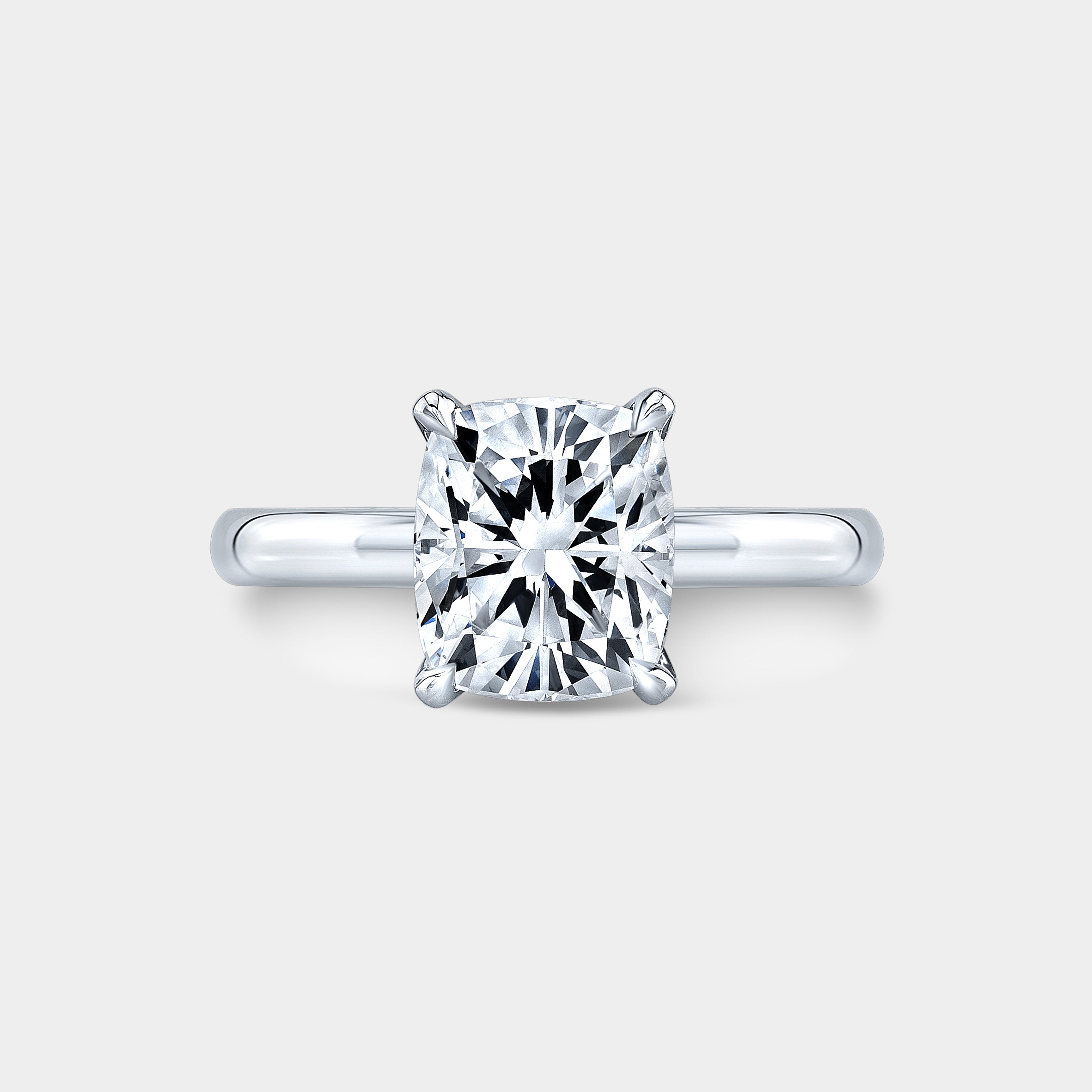 Cushion Diamond Tulip Cathedral Solitaire Platinum Engagement Ring