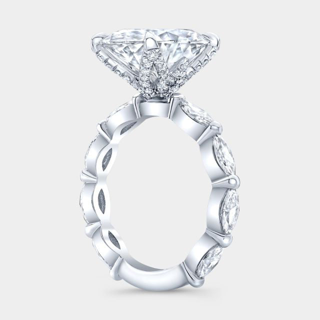 3.75ct Lab Grown Oval Tulip Full Diamond Basket Marquise Band Platinum Engagement Ring