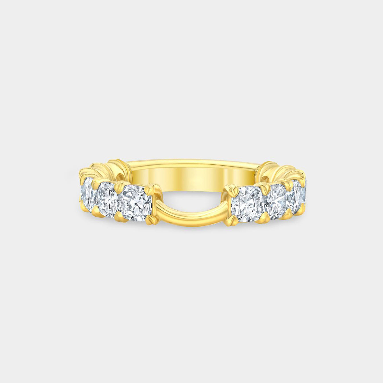 1.50ct Lab Grown Cushion Diamond Contour 3mm Yellow Gold Wedding Band in 18k yellow gold