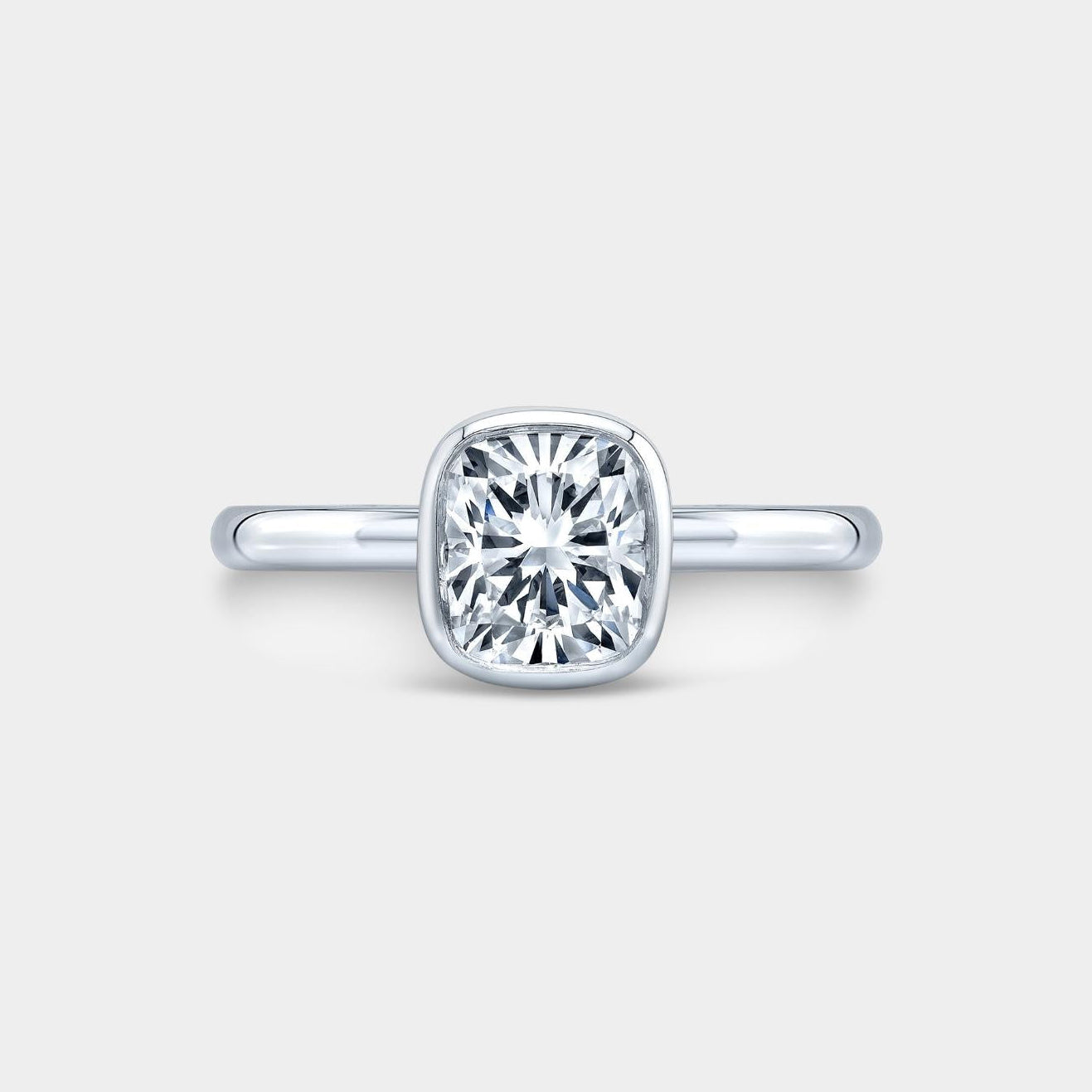 Cushion Diamond Bezel Set Tulip Solitaire Engagement Ring in platinum