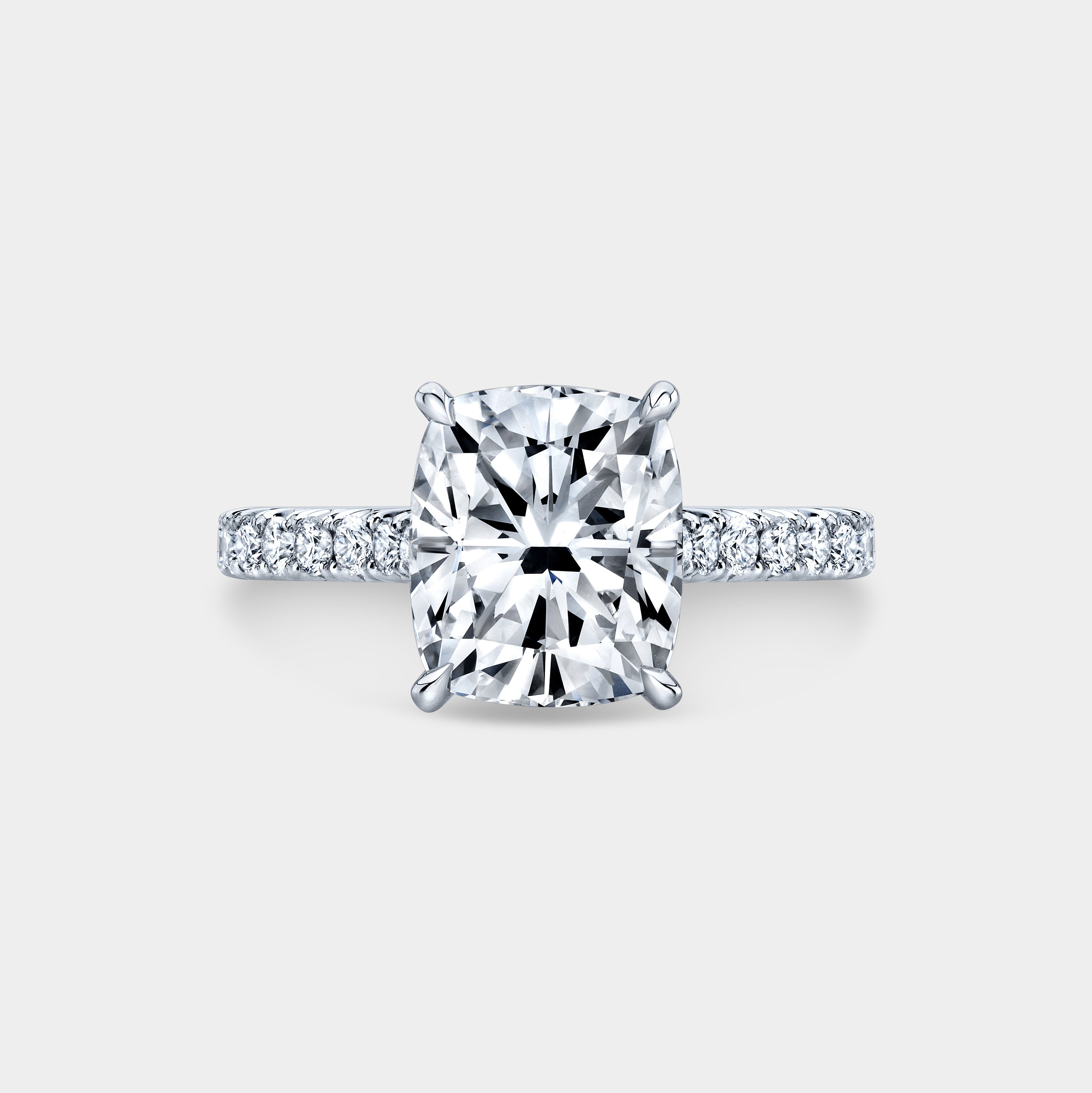 Cushion Diamond Hidden Halo Cathedral French Pave White Gold Engagement Ring