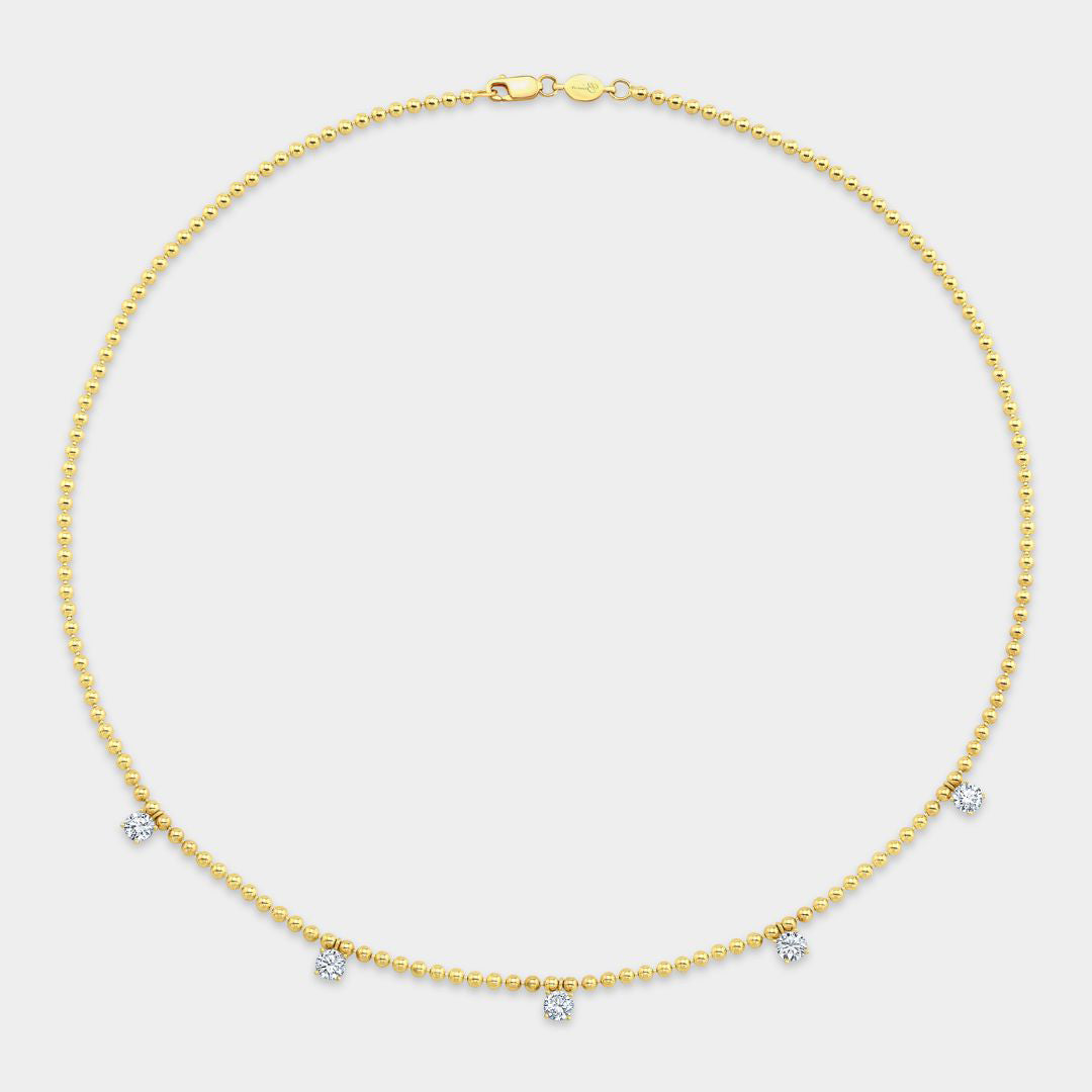 14k Yellow Gold 1.5ct Lab Round Diamond Bead Chain Necklace