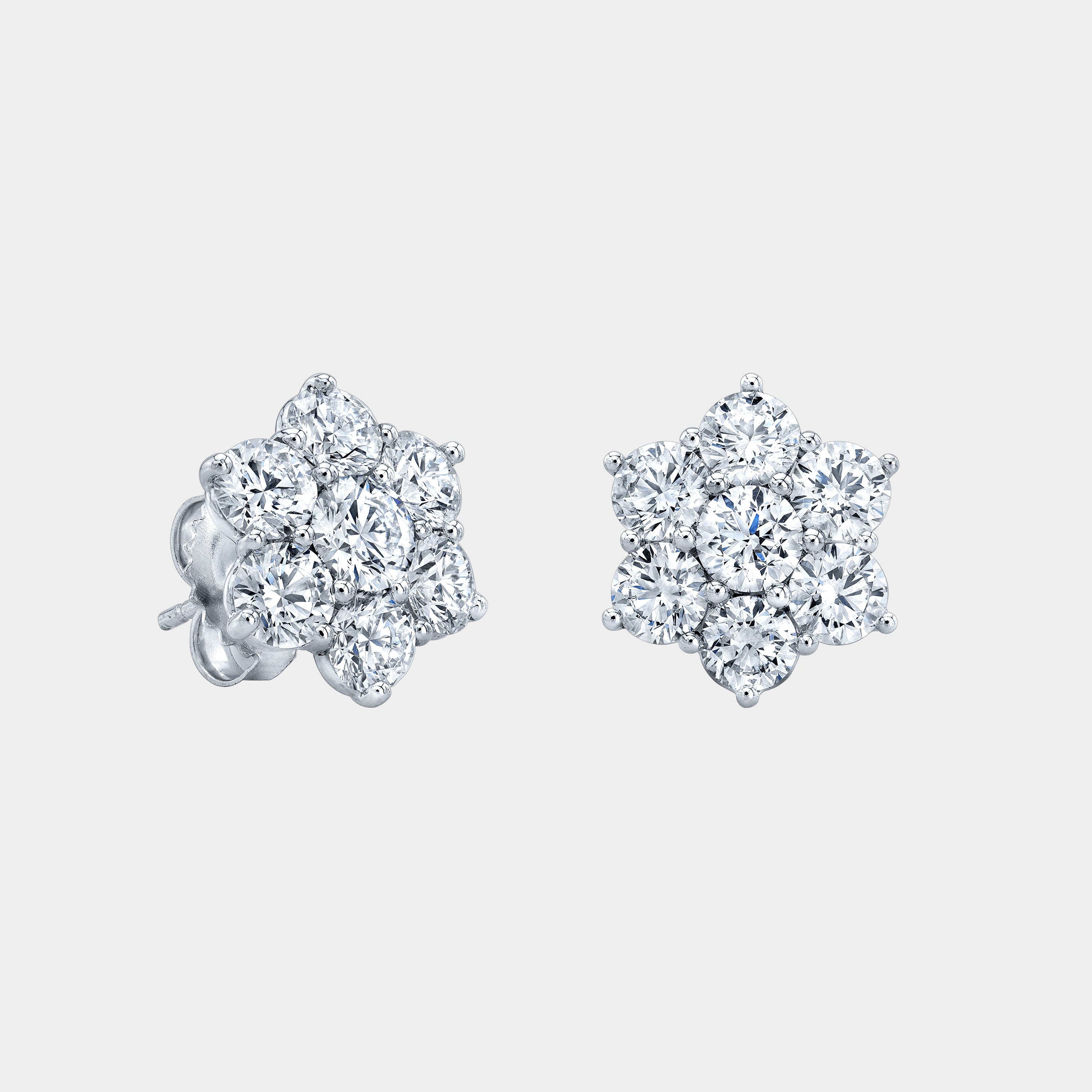3.25ct Round Diamond La Fleur Stud White Gold Earrings in 18k White Gold