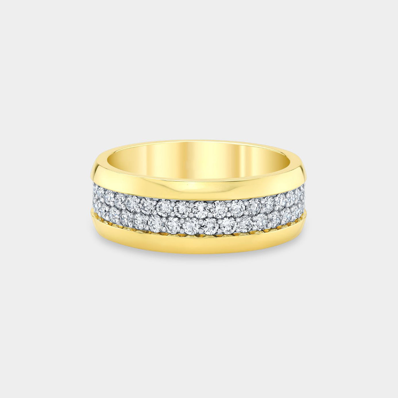 2ct Men's 8mm Beveled Double Row Yellow Gold Diamond Band in 18k Yellow Gold