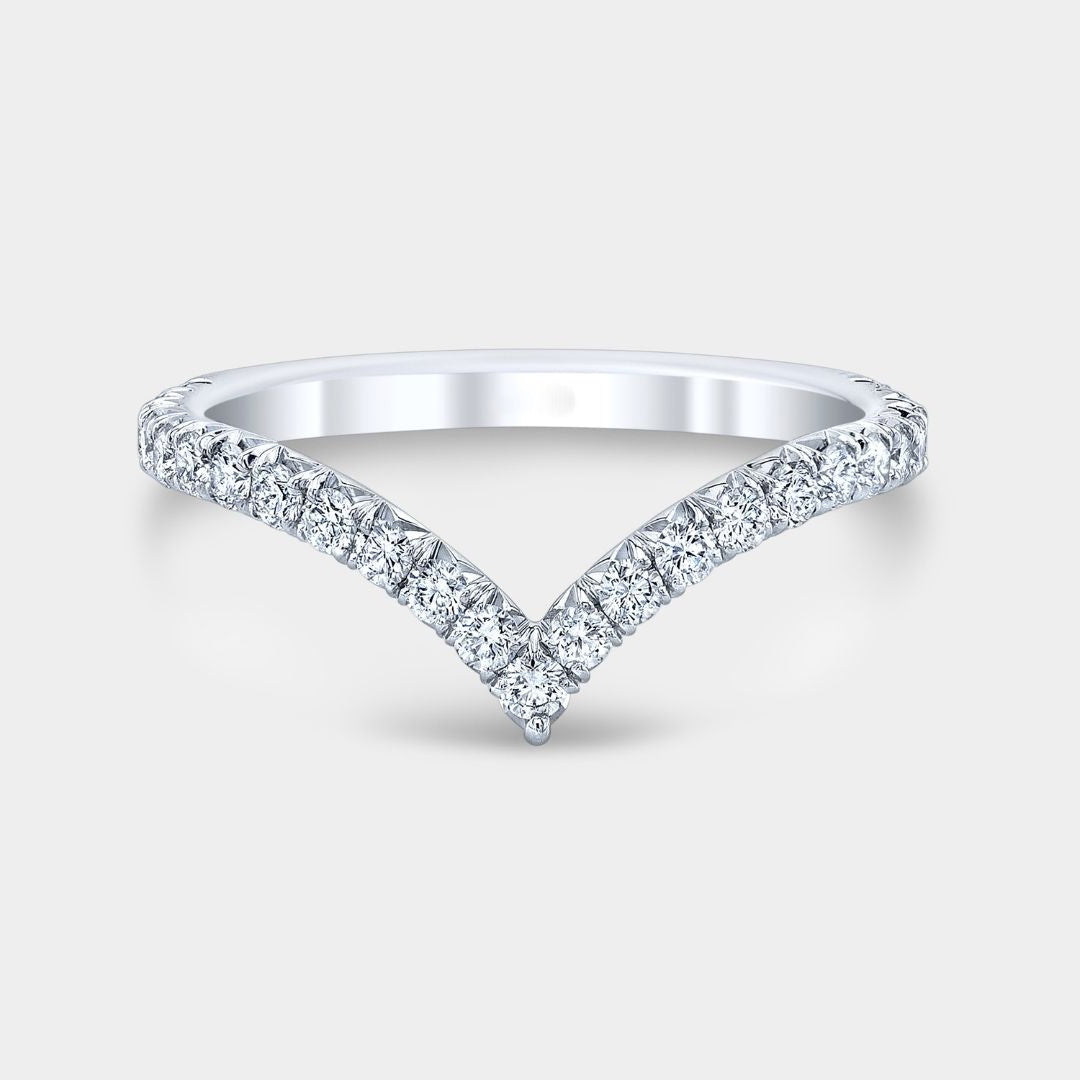 0.35ct Natural Round Diamond V Shape Contour French Pave 2.20mm Platinum Wedding Band - 0.35ct Natural