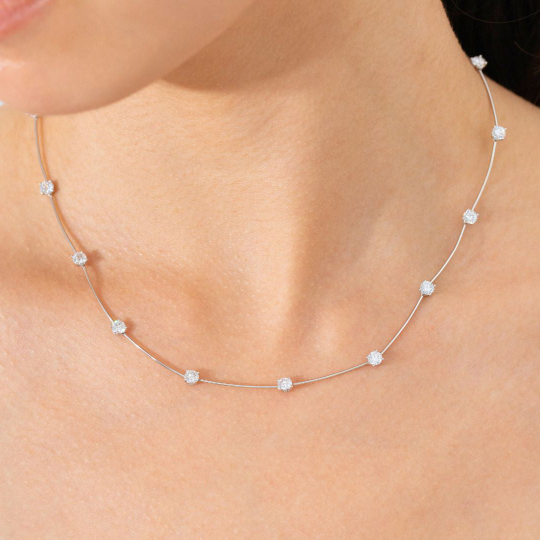 4ct Dainty Floating Round Diamond Station Necklace in platinum