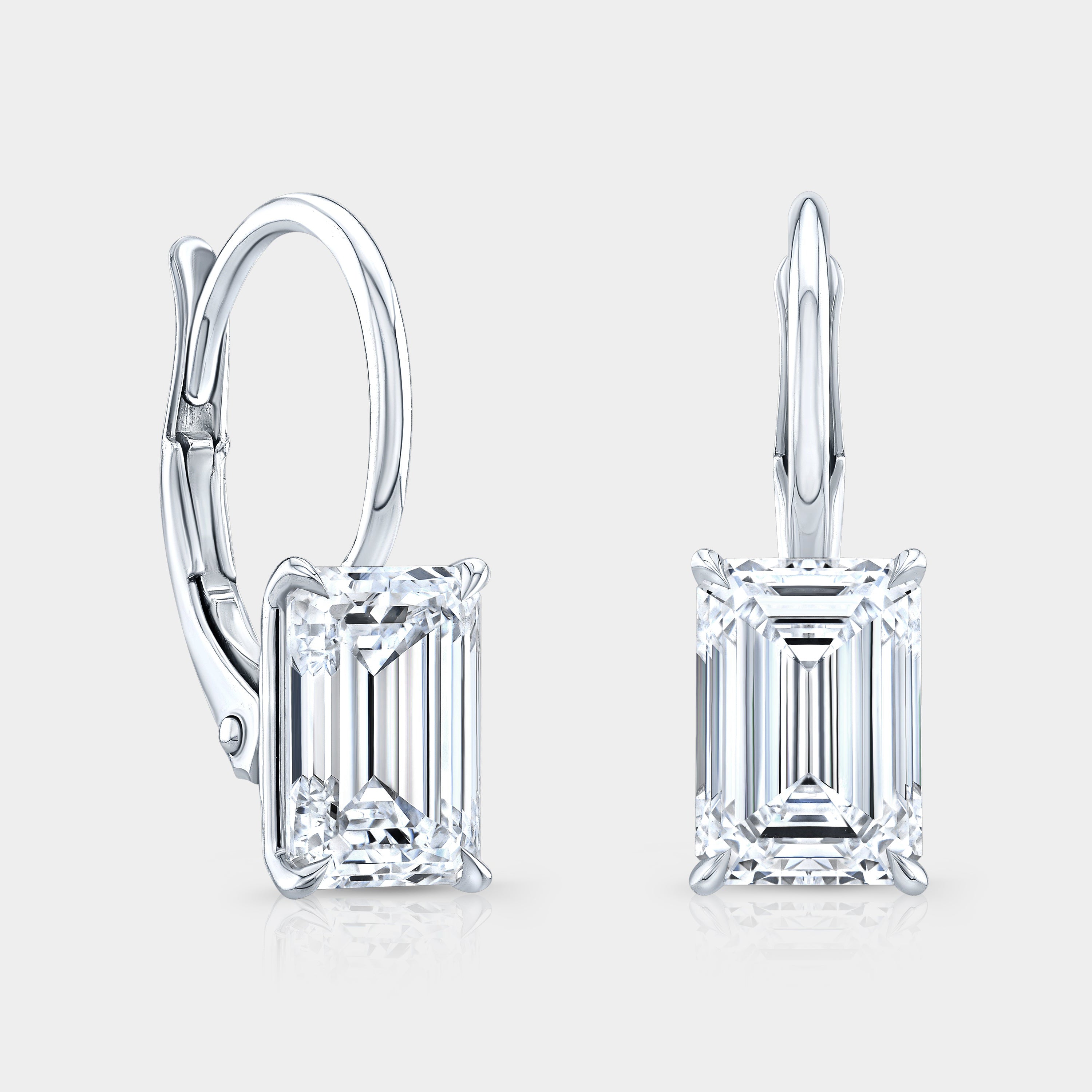2.75ct Emerald Diamond Dangle French Clip Platinum Earrings