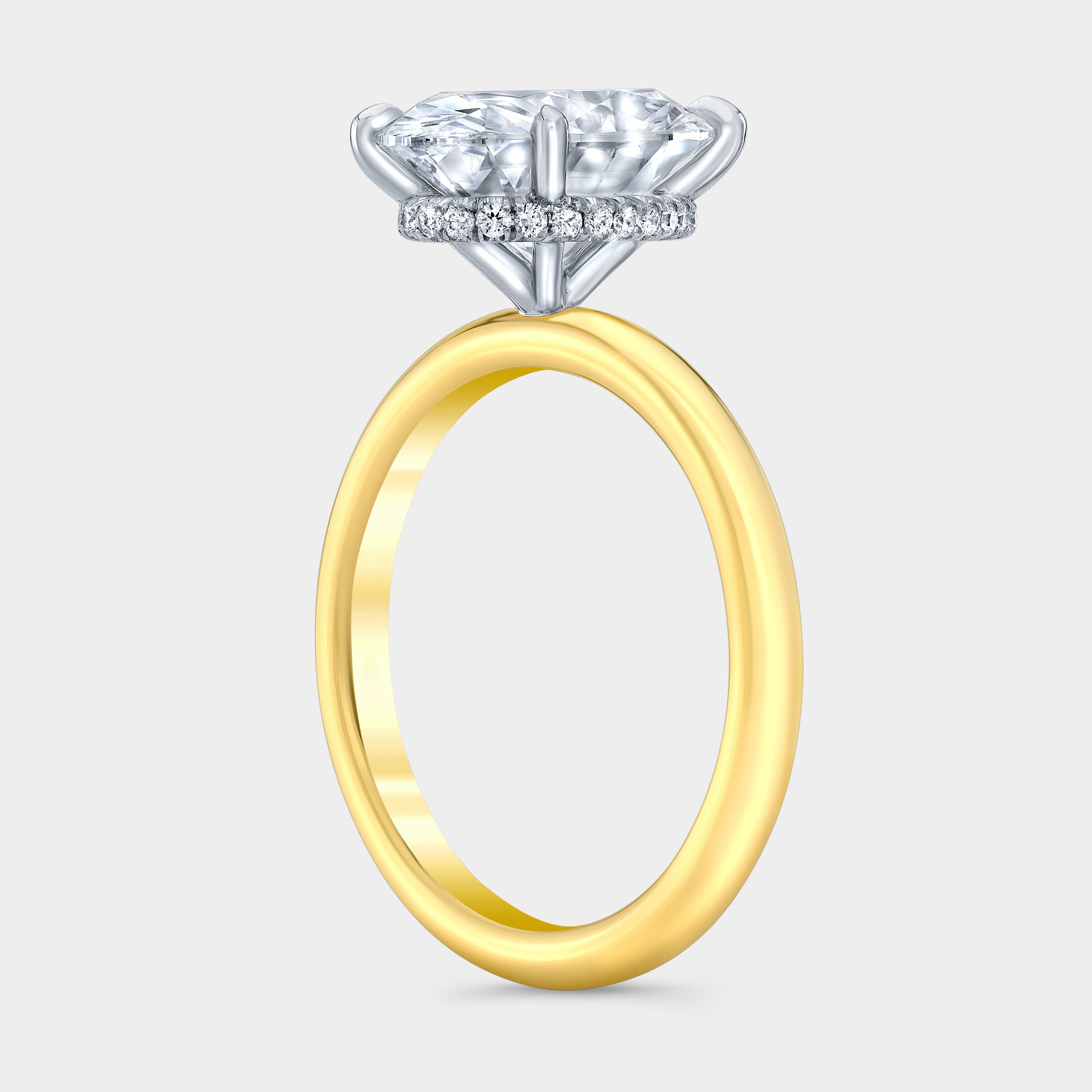 3ct Oval Diamond Full Wrap Hidden Halo Yellow Gold And Platinum Solitaire Engagement Ring