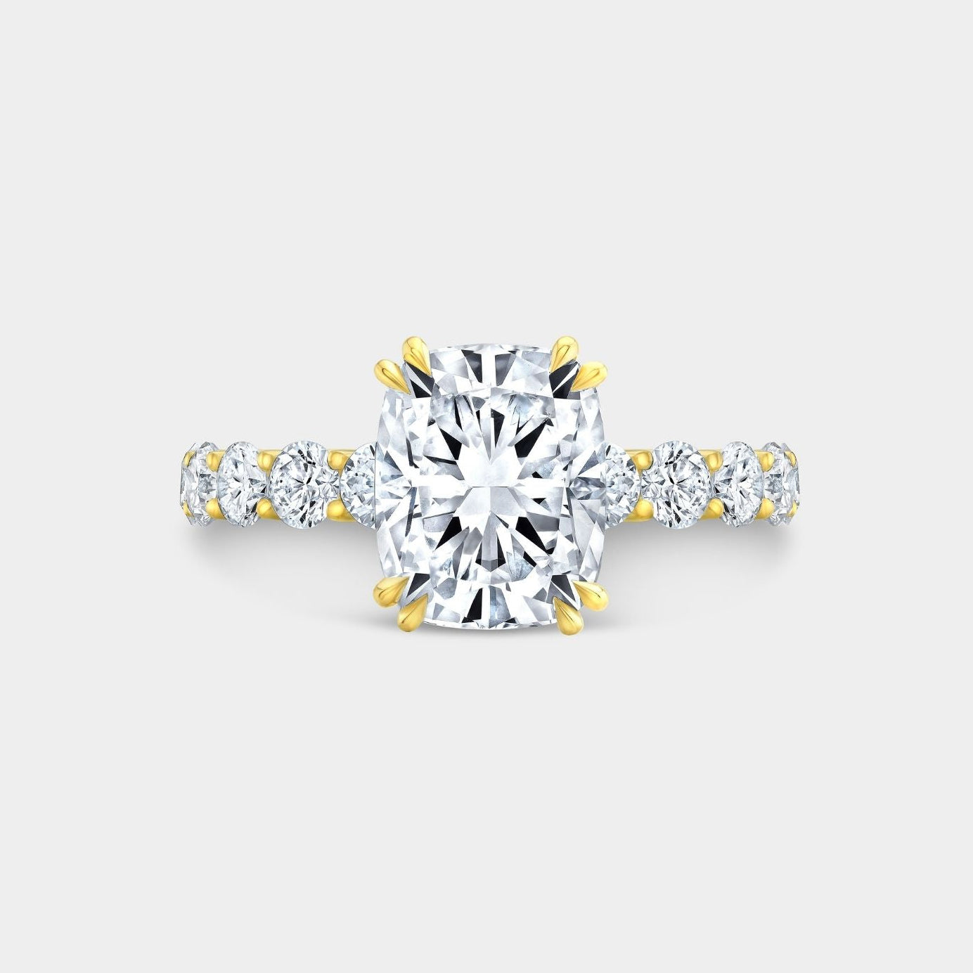 Cushion Diamond Double Prong Hidden Halo Eloise Trellis Yellow Gold Engagement Ring in 18k yellow gold