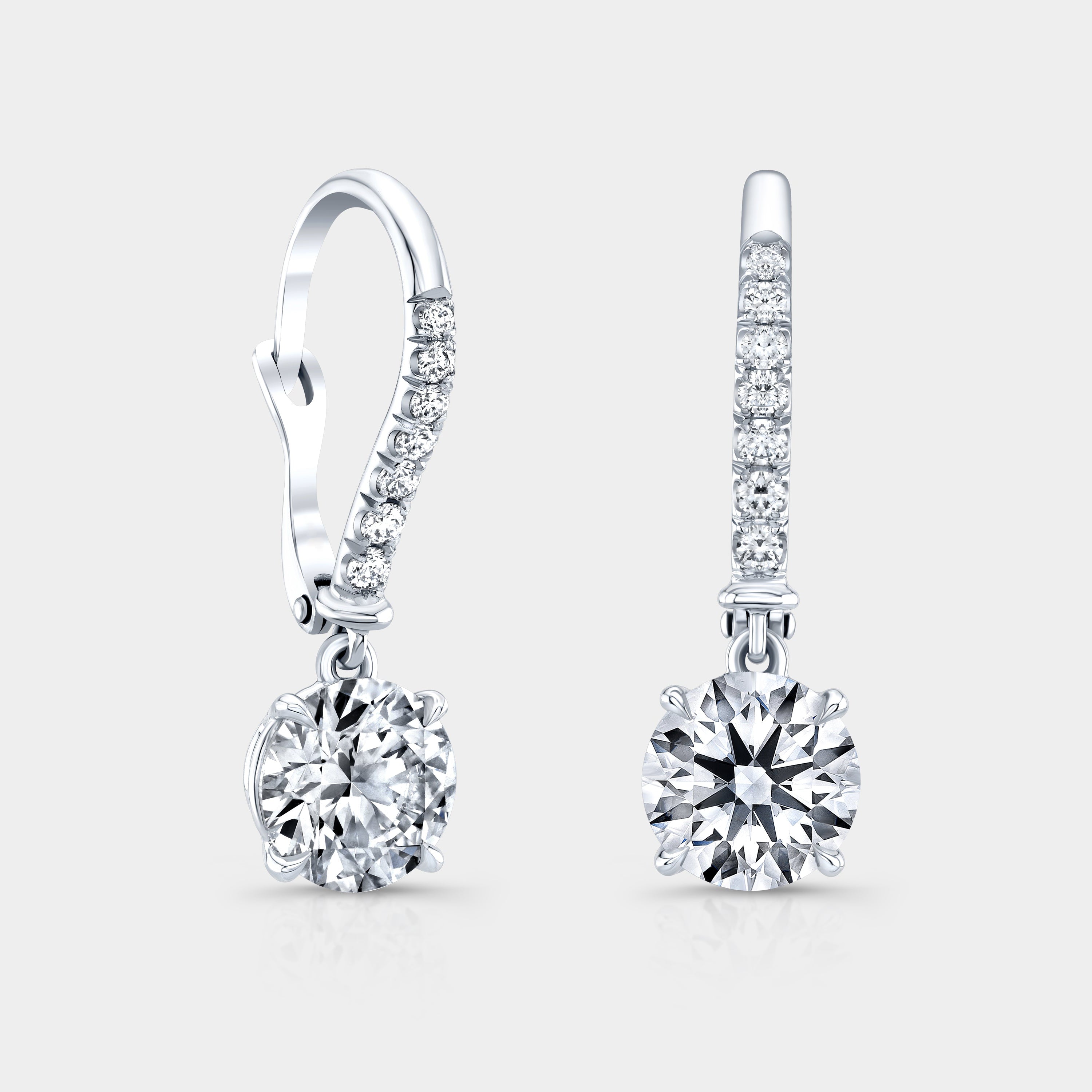 2ct Round Lab Grown Diamond White Gold Dangle Earrings in 18k White Gold