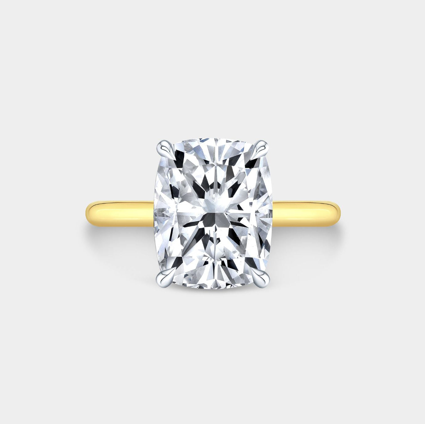 Cushion Diamond Hidden Halo Solitaire Yellow Gold And Platinum Engagement Ring