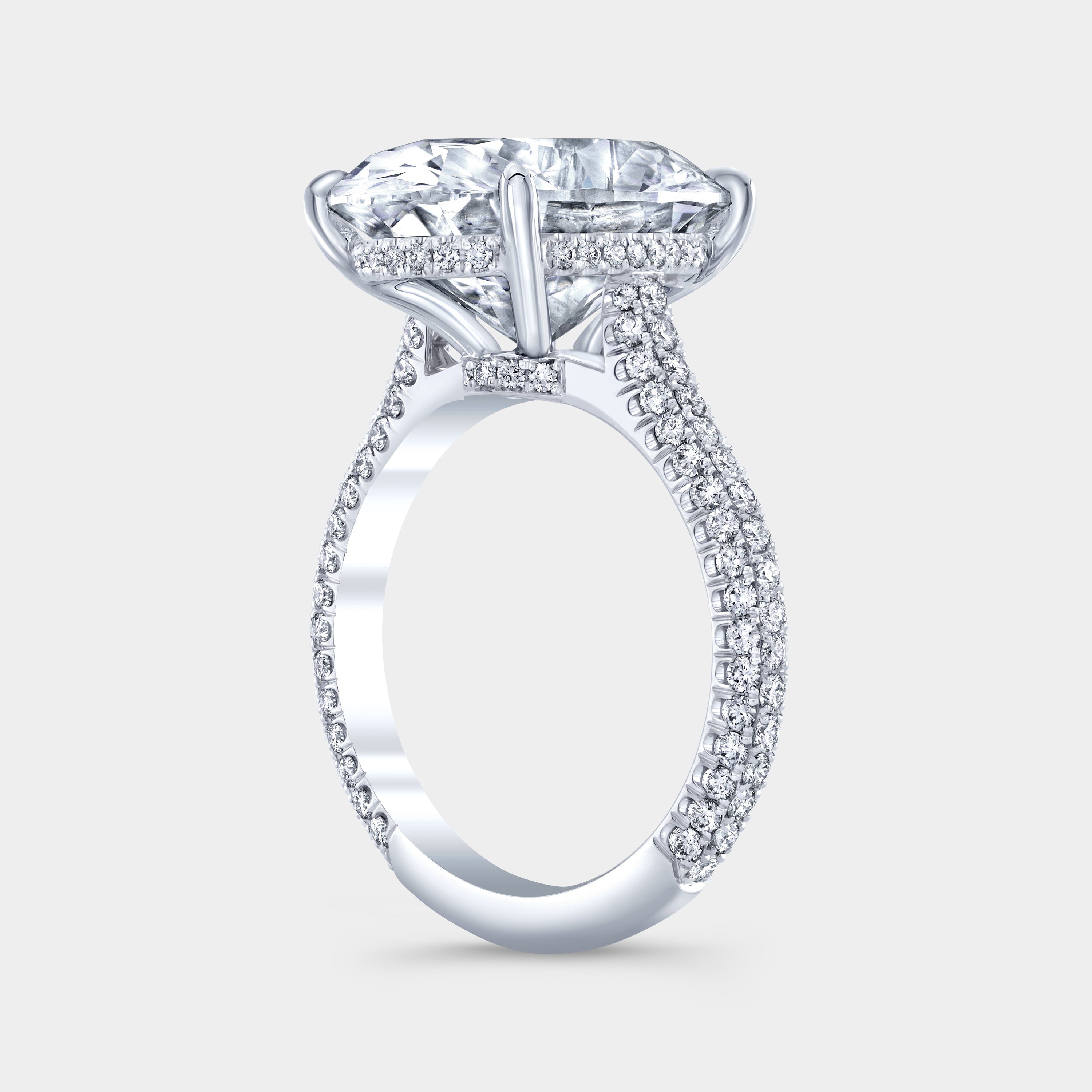 Oval Diamond Hidden Halo 3 Row Pave White Gold Engagement Ring