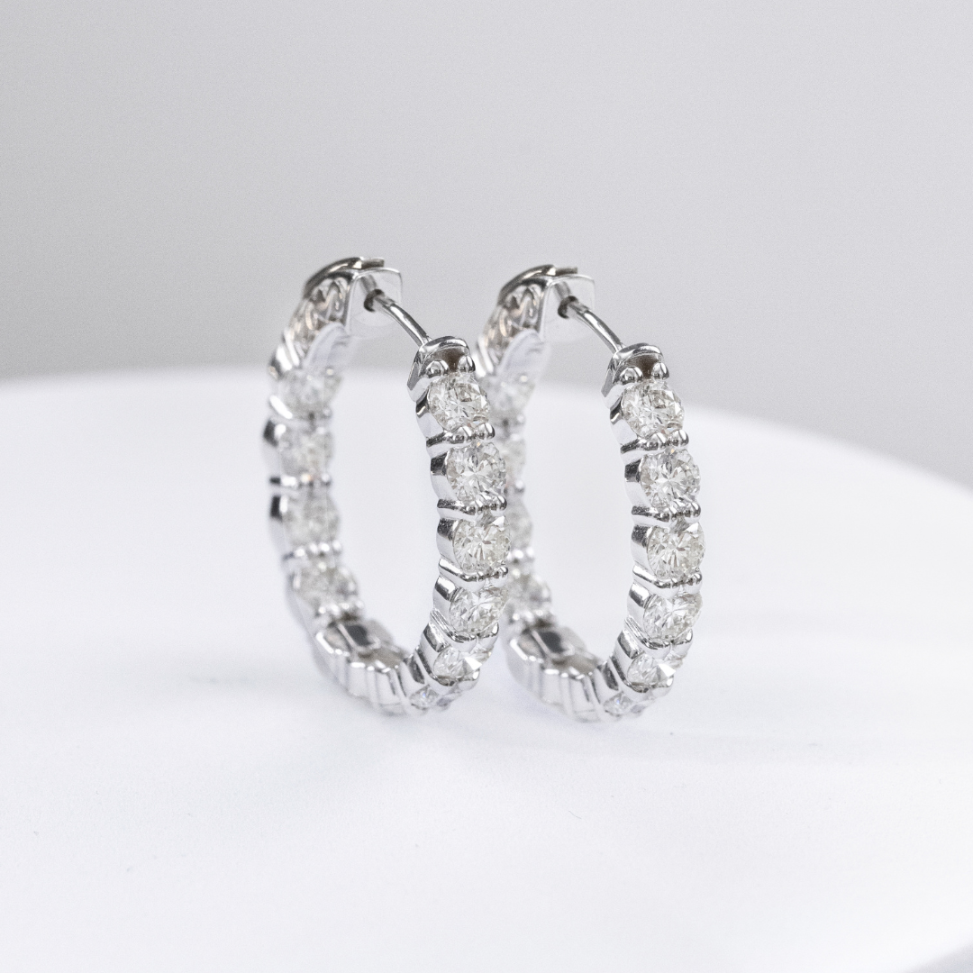 3.5ct Round Diamond Inside Out Hoop White Gold Earrings in 14k White Gold
