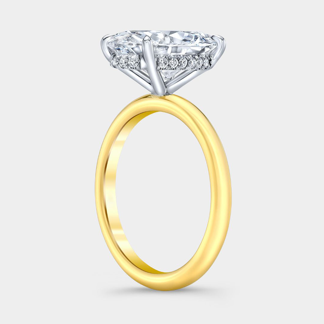 3.09ct Lab Grown Oval Diamond Hidden Halo Solitaire Yellow Gold And Platinum Engagement Ring - 3.09ct Lab Grown