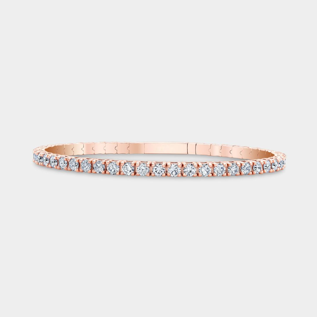4.5ct Lab Grown Round Diamond Rose Gold Flexible Bangle in 14k Rose Gold