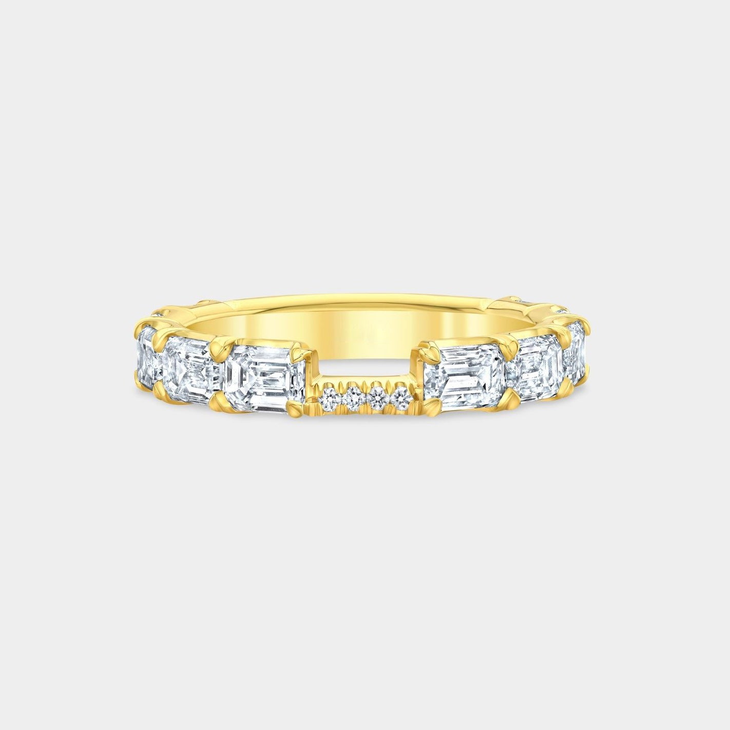 2.0ct Lab Grown Emerald Diamond East West Contour 3mm Yellow Gold Wedding Band in 18k yellow gold