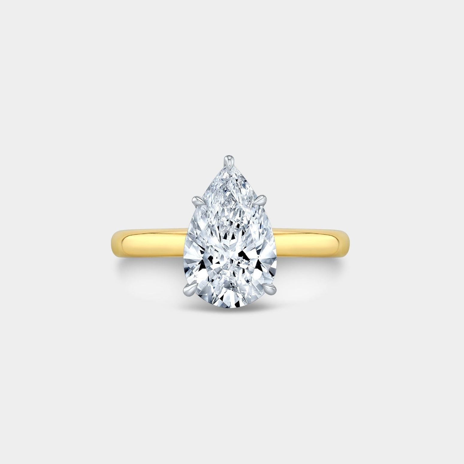 2.09ct Lab Grown Pear Shape Diamond Hidden Halo Solitaire Yellow Gold and Platinum Engagement Ring - 2.09ct Lab Grown