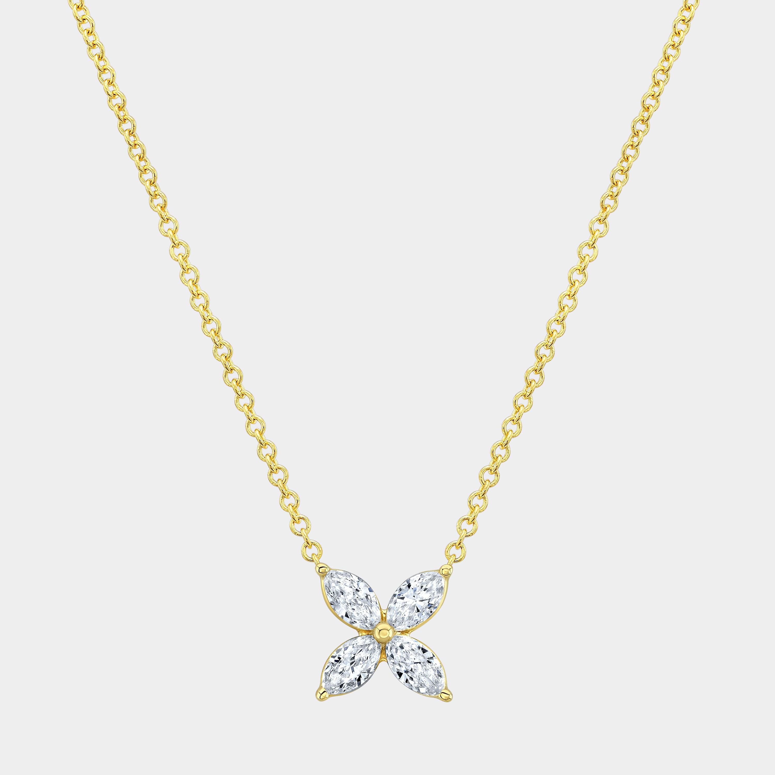 0.50ct Marquise Diamond La Fleur Pendant Yellow Gold Necklace - 0.50ct Lab Grown