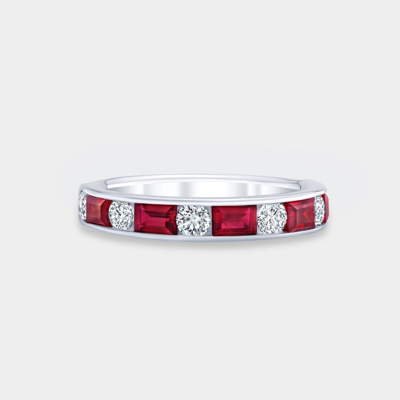 1.25ct Round Diamond Alternating Baguette Ruby Channel Platinum Wedding Band