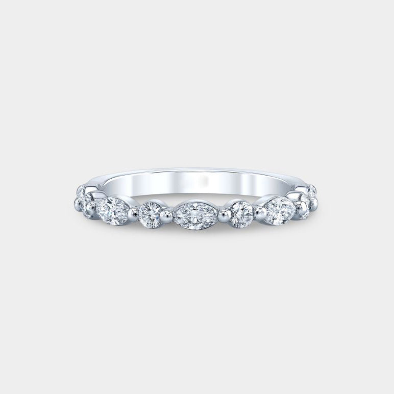 0.50ct Petite Round & Marquise Diamond 1/2 Way Band in Platinum