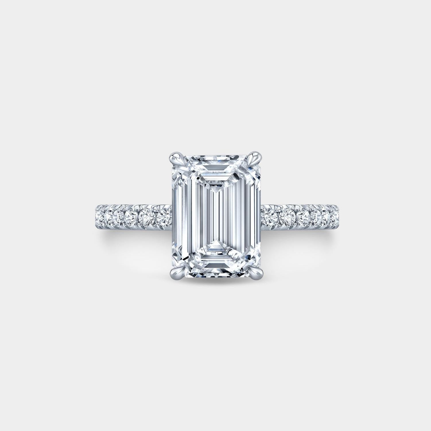 Emerald Diamond French Pave Platinum Engagement Ring