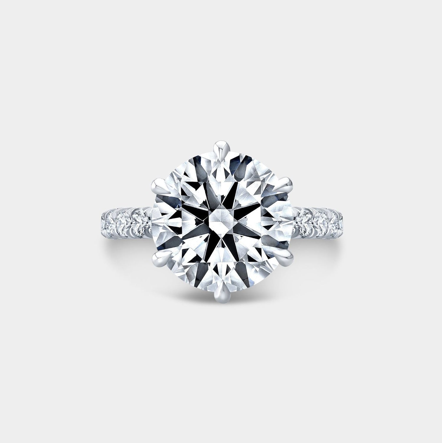 4.01ct Lab Grown Round Diamond 6 Prong French Pave Platinum Engagement Ring