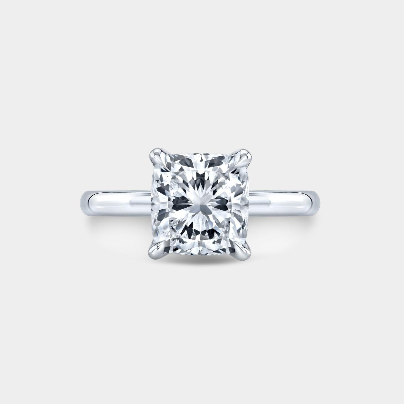 Cushion Diamond Tulip Solitaire Platinum Engagement Ring