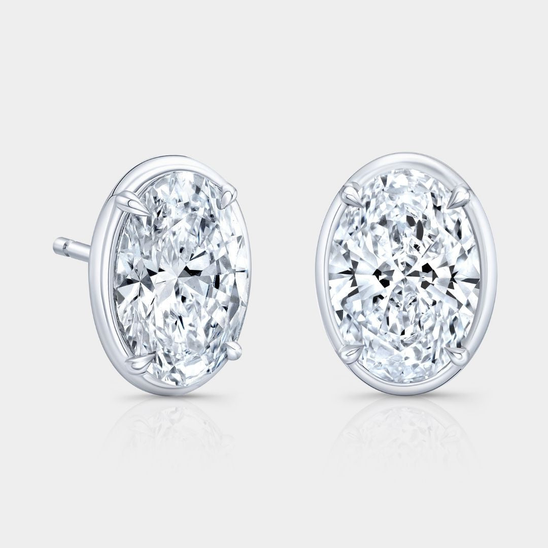 4ct Lab Grown Oval Diamond White Gold Stud Earrings in 18k white gold