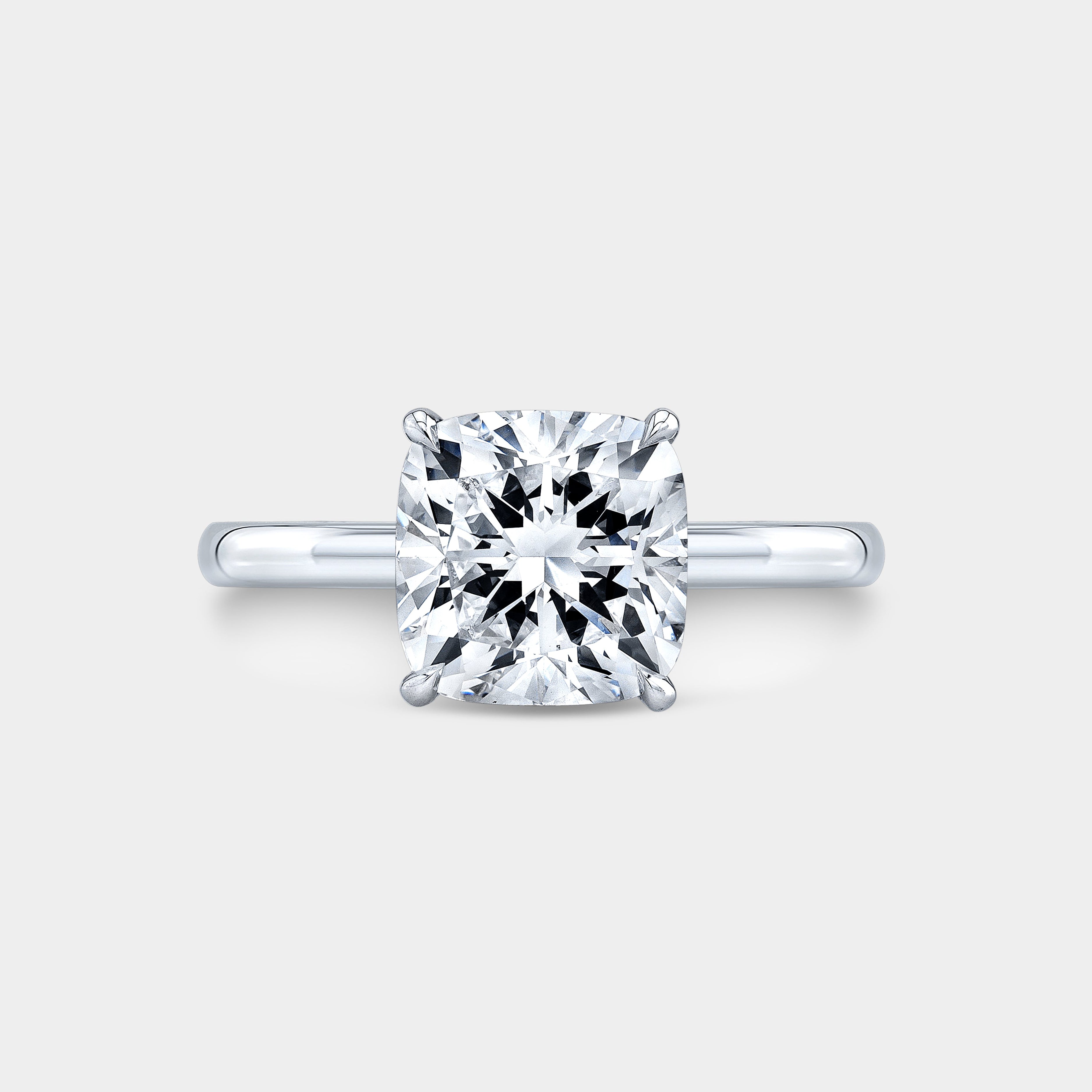 Cushion Diamond Extra Low Profile Hidden Halo Solitaire White Gold Engagement Ring