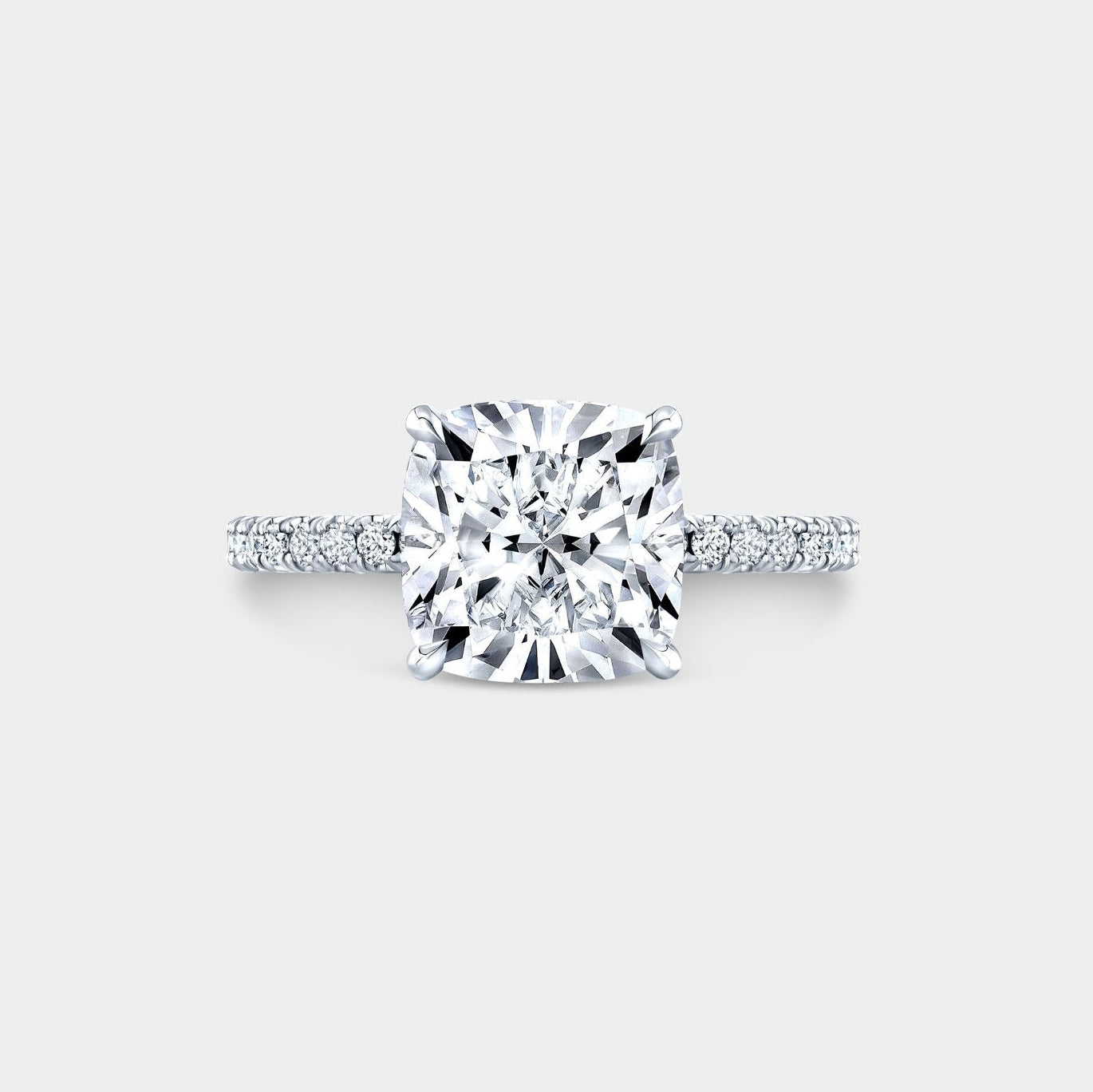 Cushion Diamond Hidden Halo Delicate Pave White Gold Engagement Ring in 14k white gold