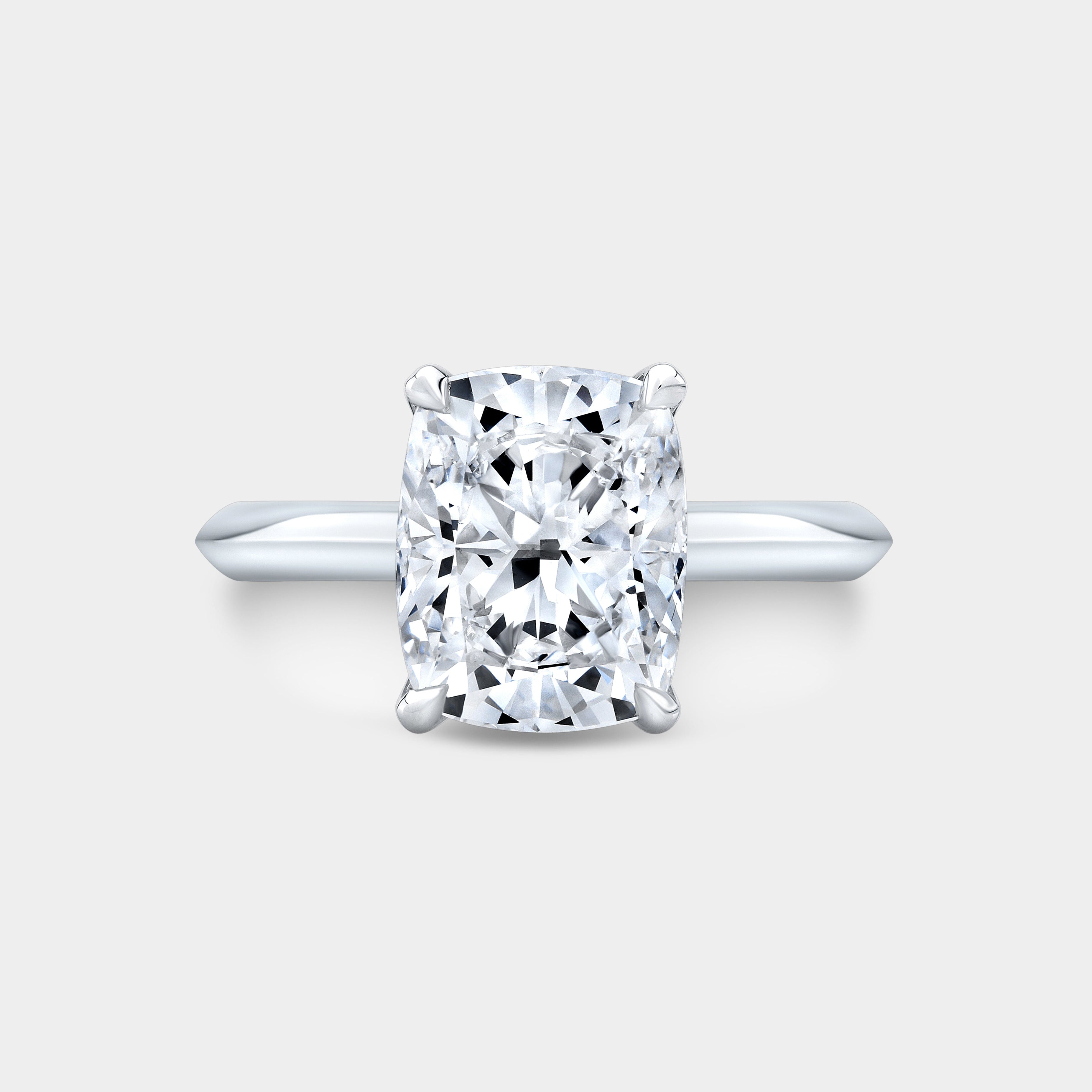 Cushion Diamond Tulip Knife Edge Solitaire Platinum Engagement Ring