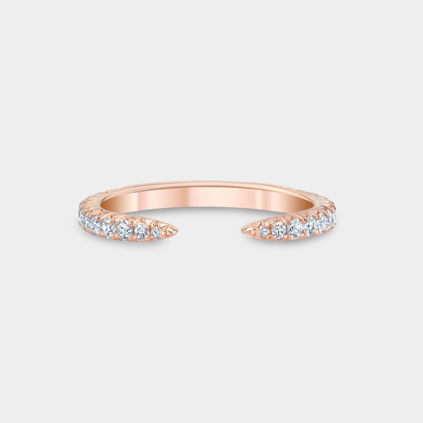 French Pave Open Claw Round Diamond Rose Gold Wedding Band in 18k rose gold