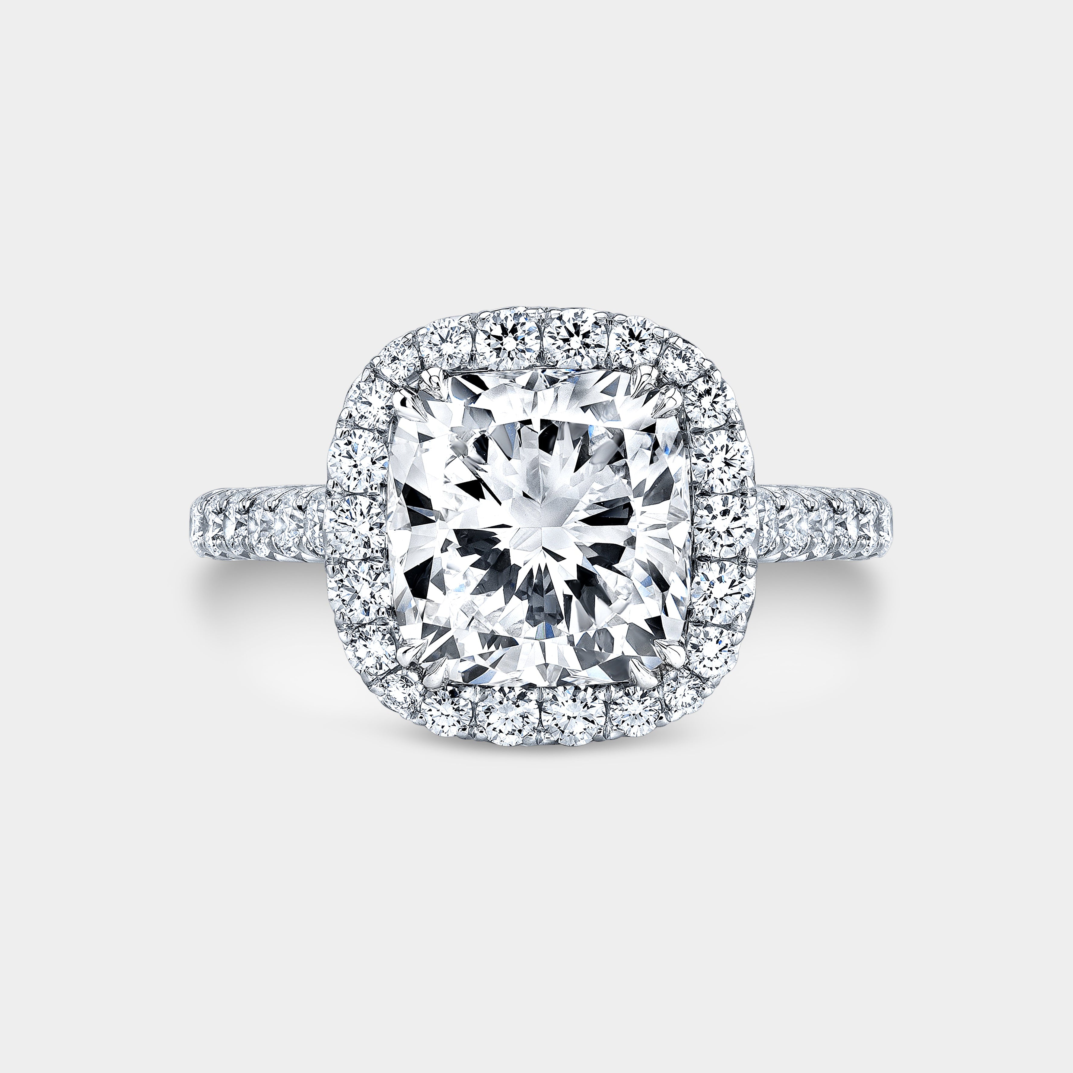 Cushion Diamond Halo Cathedral with French Pave White Gold Engagement Ring - 1.50ct Lab Grown