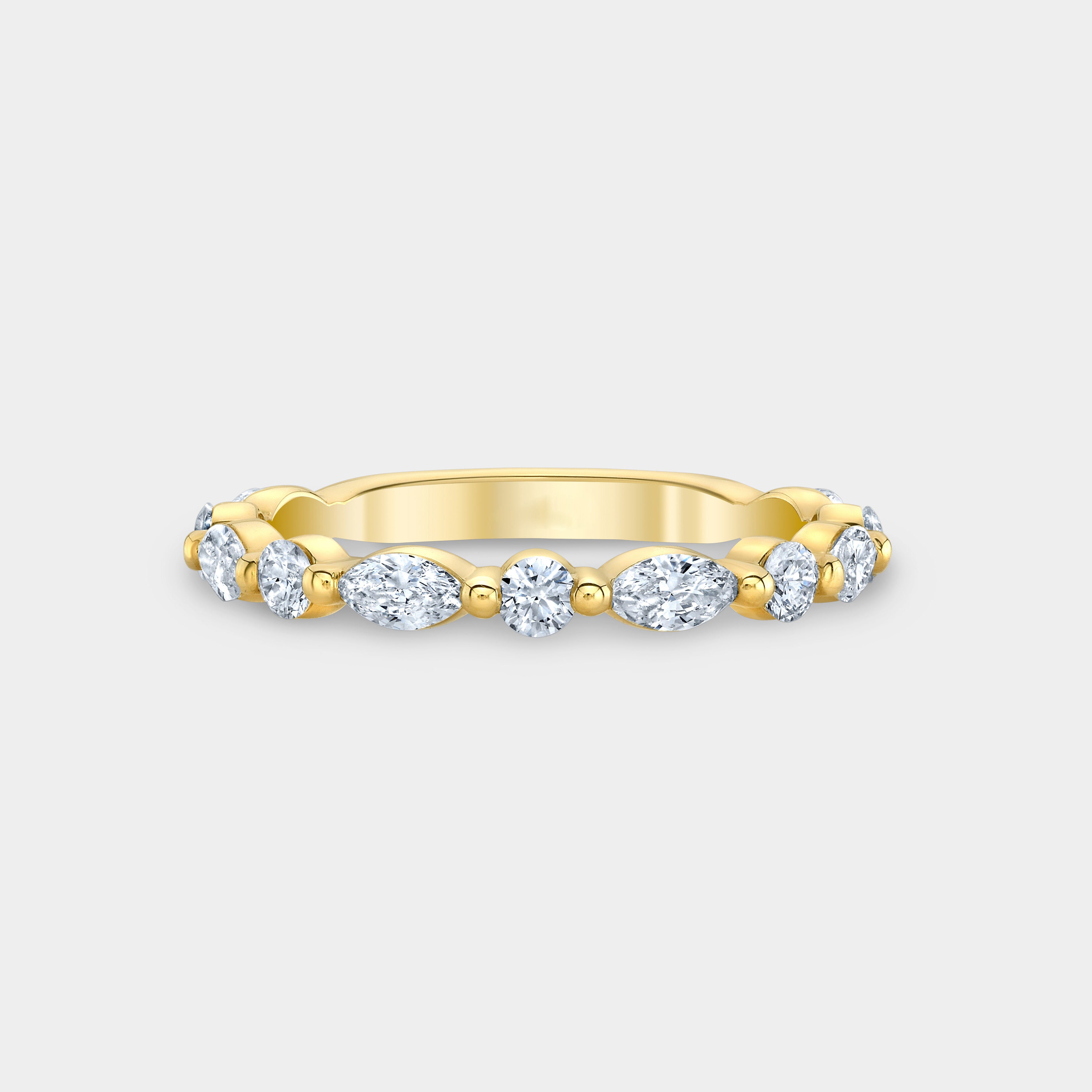 0.50ct Round And Marquise 3/4 Way Diamond Yellow Gold Wedding Band