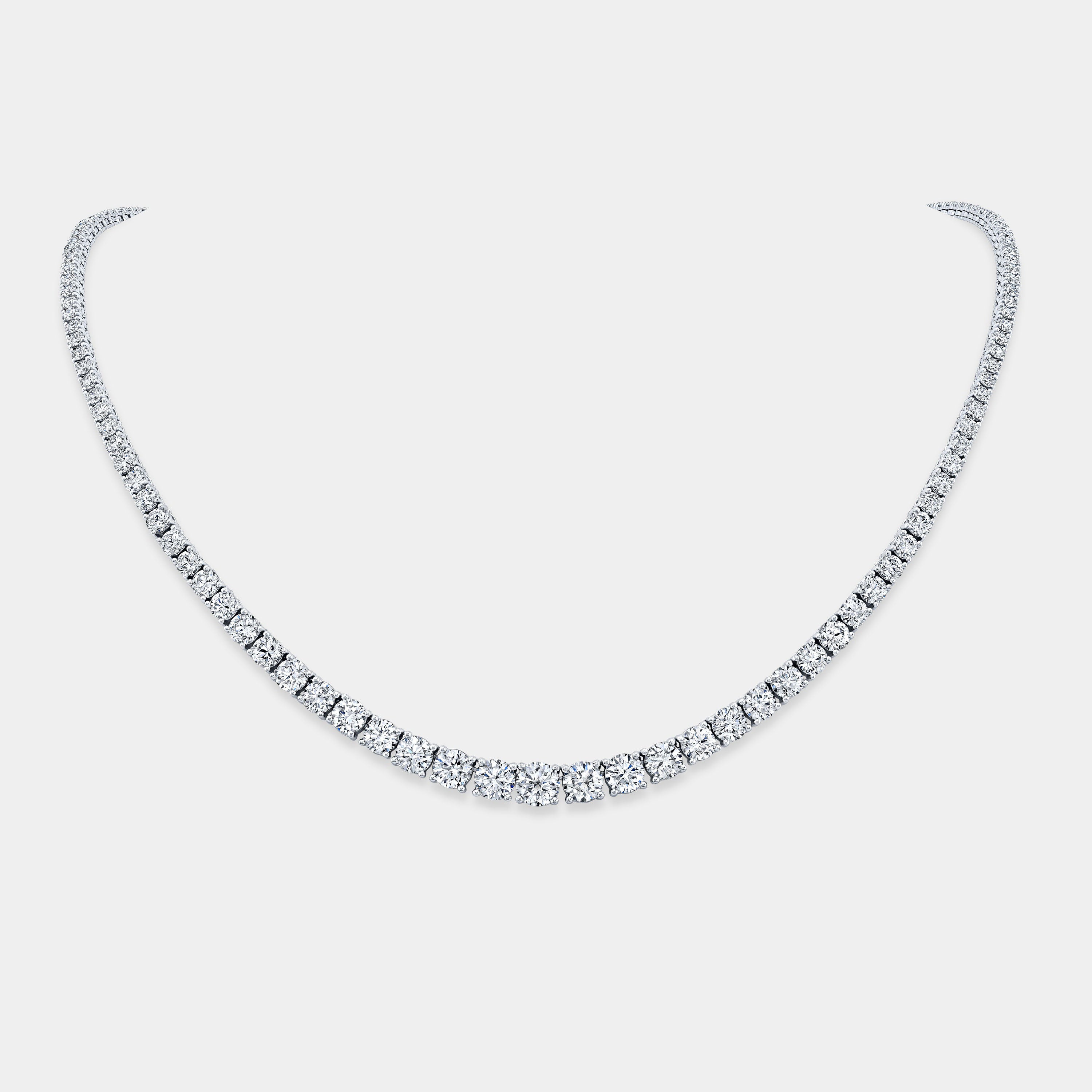 12ct Round Natural Diamond Graduating White Gold Tennis Necklace in 14k White Gold - 12.00ct Natural