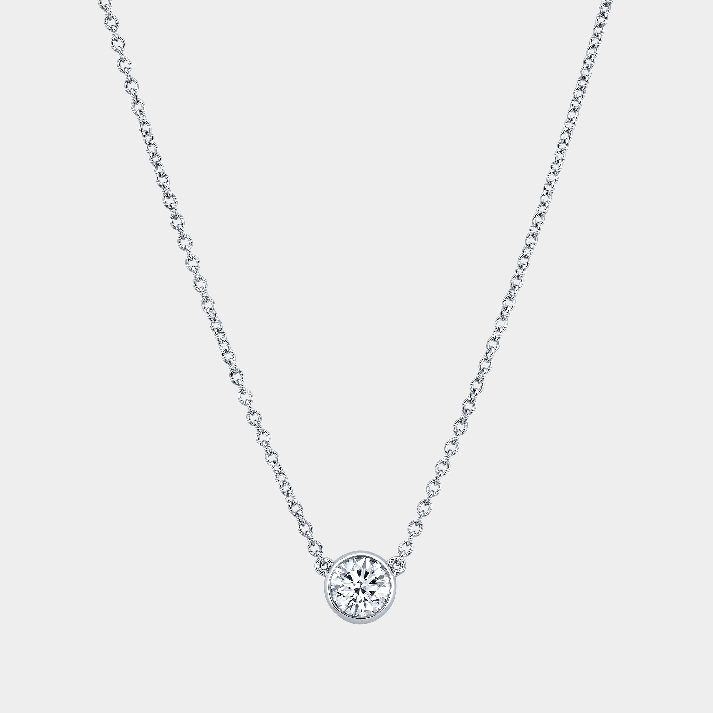 0.50ct Round Diamond Bezel Set Pendant Platinum Necklace - 0.50ct Lab Grown